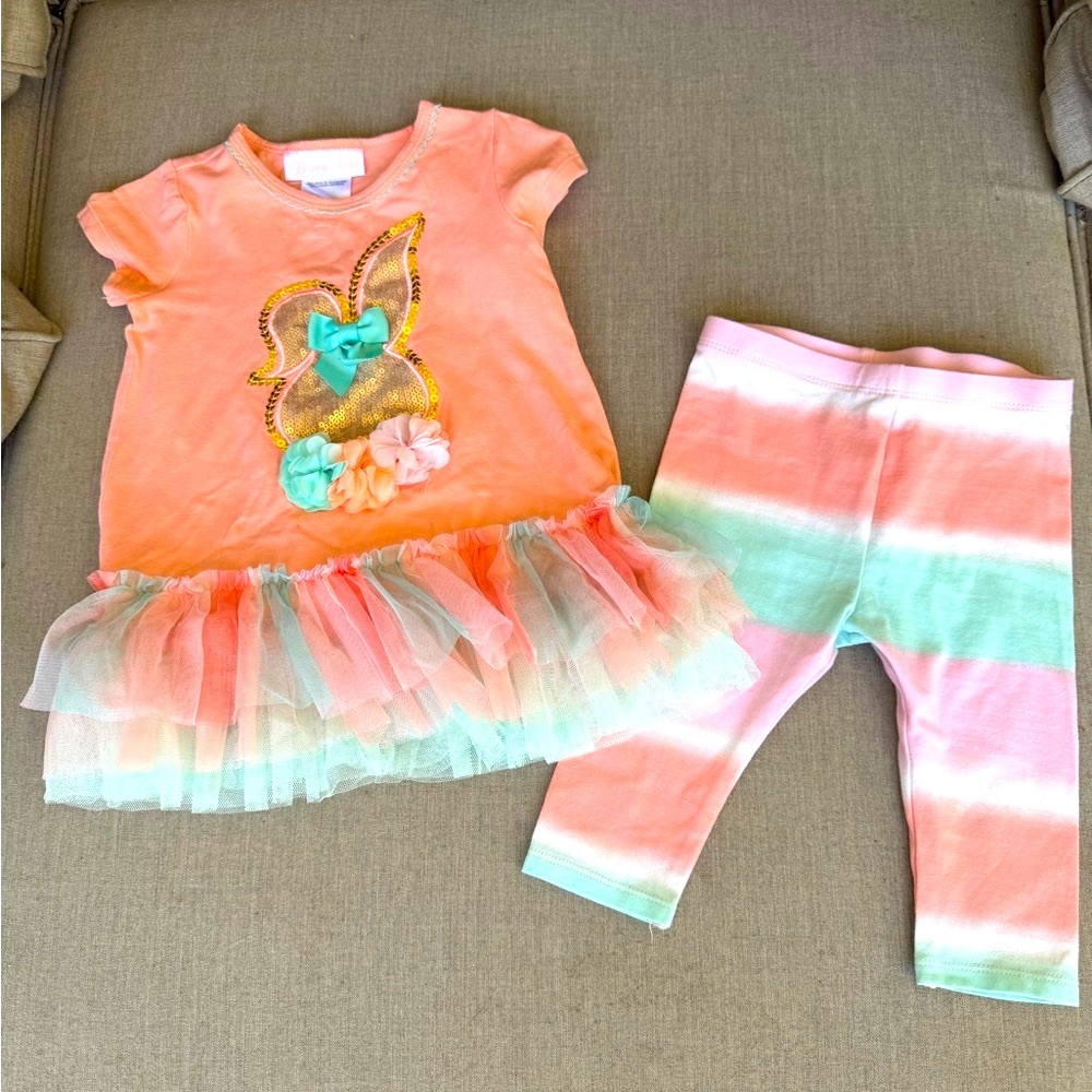 Orange and Pastel Tutu Dress Set, Size 18 Months